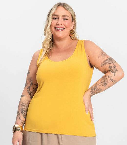 Regata Feminina Plus Size Secret Glam Amarelo