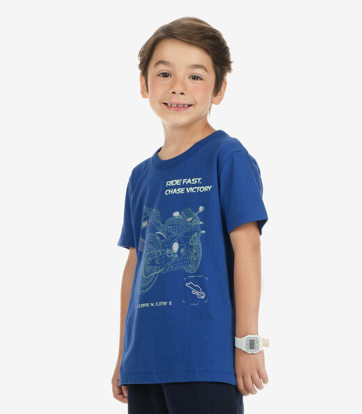 Camiseta Meia Malha Menino Rovi Kids Azul