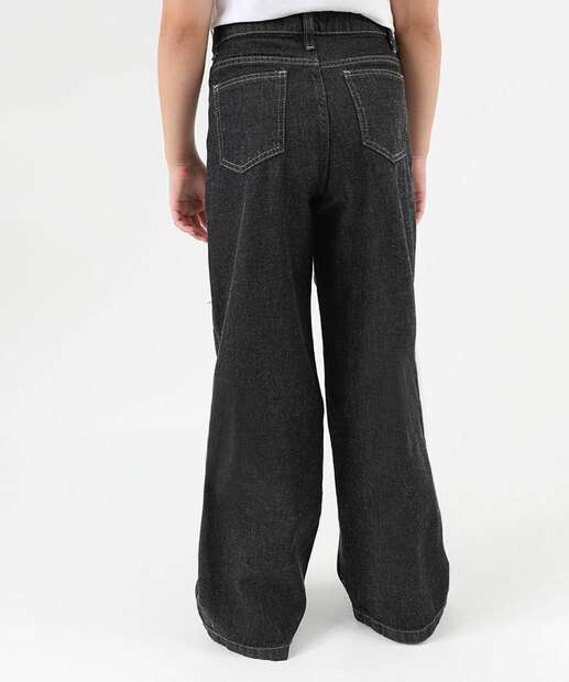 Calça Juvenil Jeans Wide Leg Marisa Tam 10 a 16 Preto
