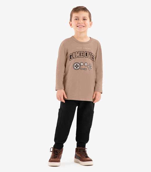 Camiseta Infantil Manga Longa Rovi Kids Marrom