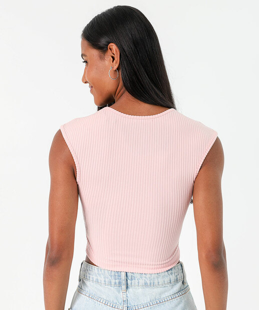 Blusa Cropped Feminina Canelada Marisa Rosa