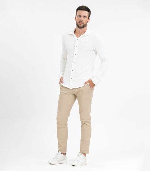 Camisa Masculina Manga Longa Moletinho Diametro Bege