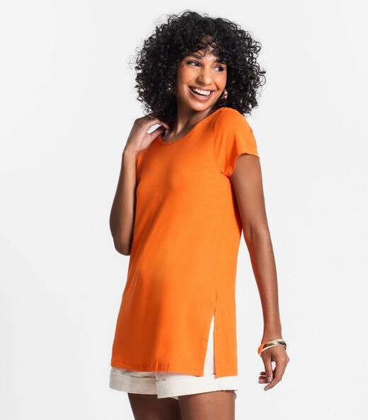 Blusa Básica Alongada Feminina Rovitex Laranja