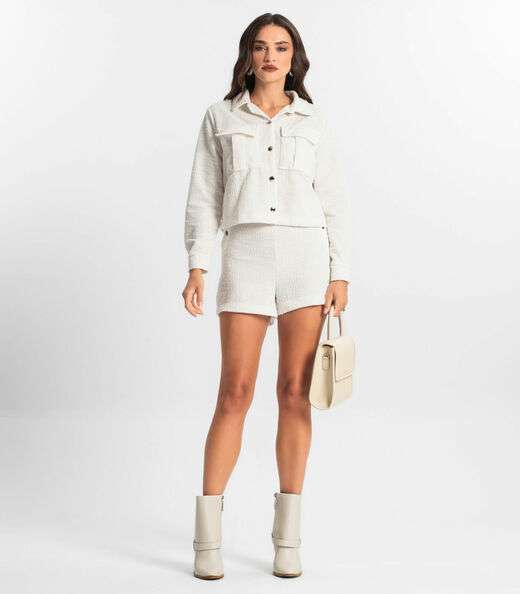 Shorts Feminino de Tweed Shine Endless Branco
