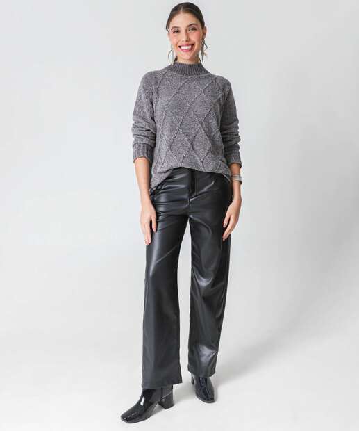 Suéter Feminino Chenille Trabalhado Marisa Cinza