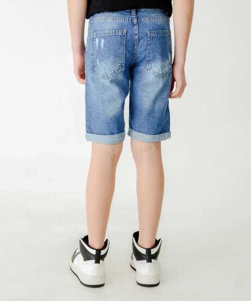 Bermuda Juvenil Jeans Bolsos Destroyed Tam 10 a 16