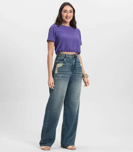 Blusa Feminina Manga Curta Infinita Cor Roxo