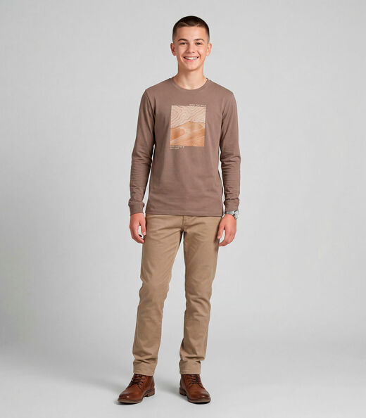Camiseta Juvenil Manga Longa Com Estampa Minty Marrom