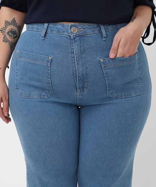 Calça Plus Size Feminina Wide Leg Petit Jeans Biotipo Azul