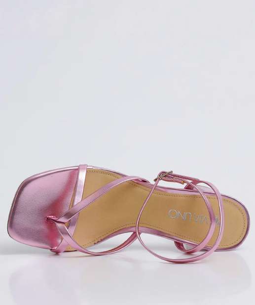 Sandália Salto Grosso Feminina Metalizada Via Uno 