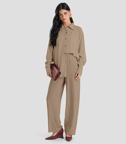 Camisa Feminina Oversized em Tecido Dianna Marrom