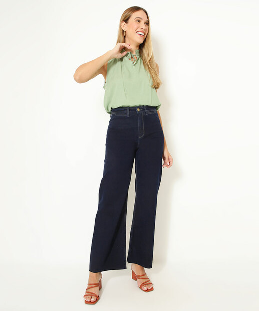 Calça Jeans Wide Leg Feminina Marisa 