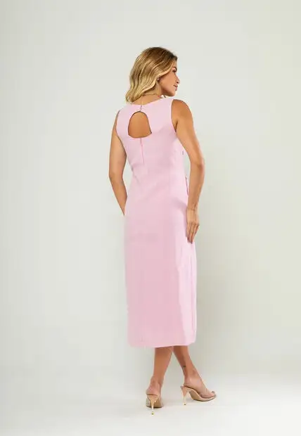 Vestido Midi Regata E Recorte Posterior Rosa Salvatore