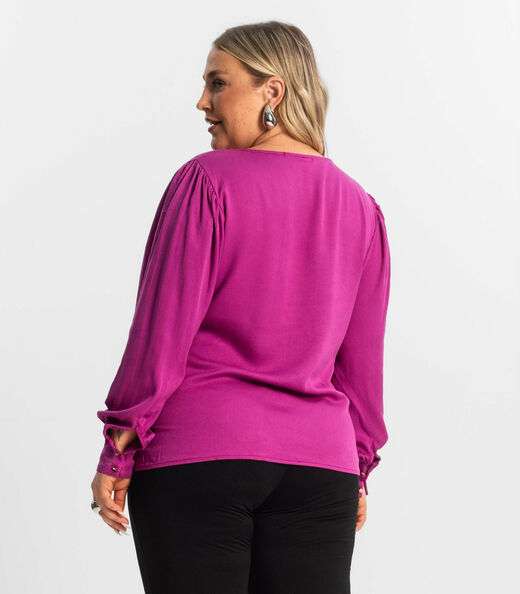 Blusa Plus Size Feminina Manga Longa Secret Glam Roxo
