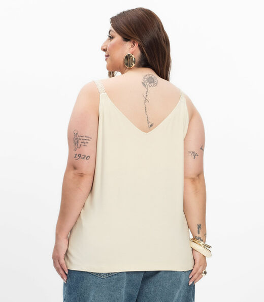 Blusa de Alça Feminina Plus Size Secret Glam Bege