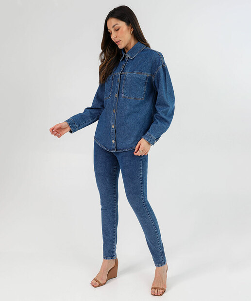 Jaqueta Feminina Jeans Oversized Bolsos Marisa Azul