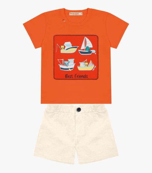 Conjunto Infantil Camiseta Com Bermuda Trick Nick Laranja
