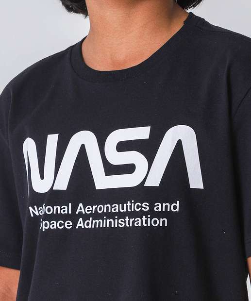 Camiseta Juvenil Estampada Nasa Tam 10 a 16 Preto