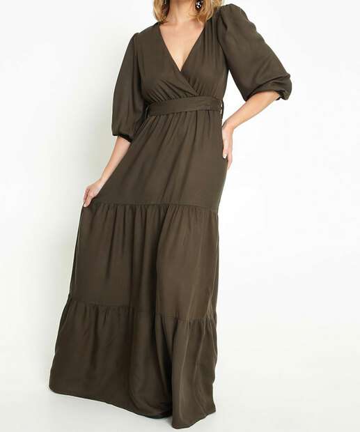 Vestido Longo Feminino Manga 7/8 Bufante