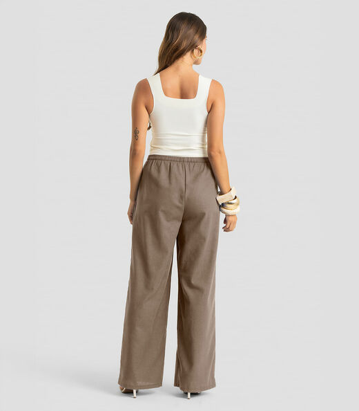 Calça Feminina Shape Pantalona Em Linho Dianna Marrom