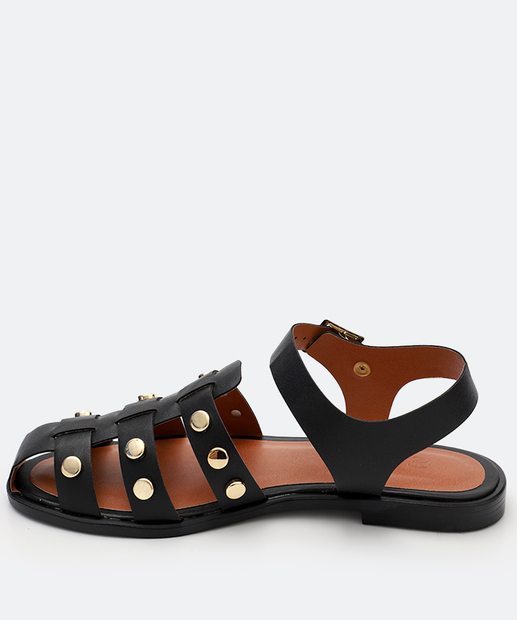 Sandália Feminina Rasteira Tachas Marisa Preto
