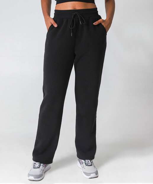 Calça Feminina Moletom Fitness Reta Marisa Preto