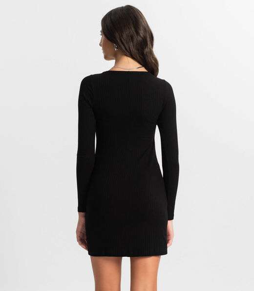 Vestido Juvenil Manga Longa Em Ribana Minty Preto