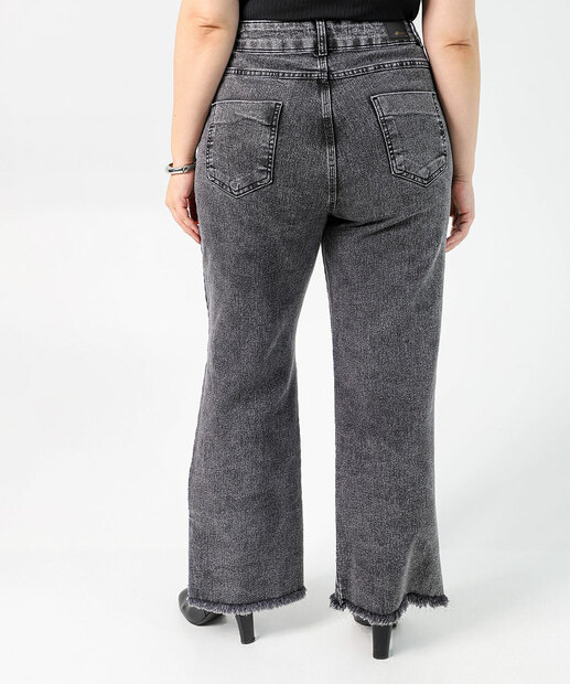 Calça Plus Size Feminina Wide Leg Petit Jeans Preto Sawary