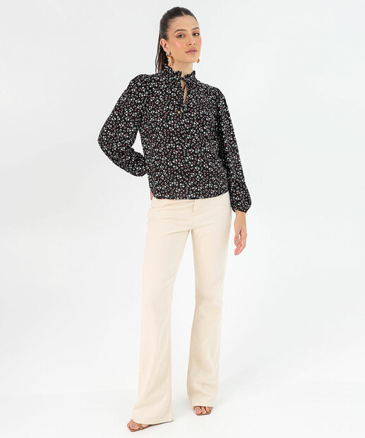 Blusa Feminina Estampa Flores Manga Longa Marisa