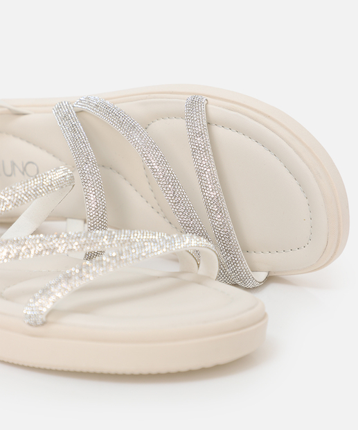 Sandália Flatform Strass Feminina Via Uno Off White