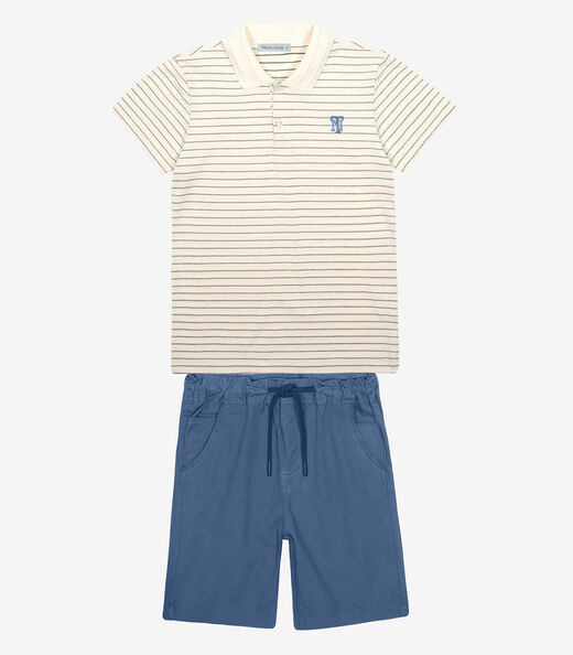 Conjunto Infantil Polo Com Bermuda Trick Nick Bege