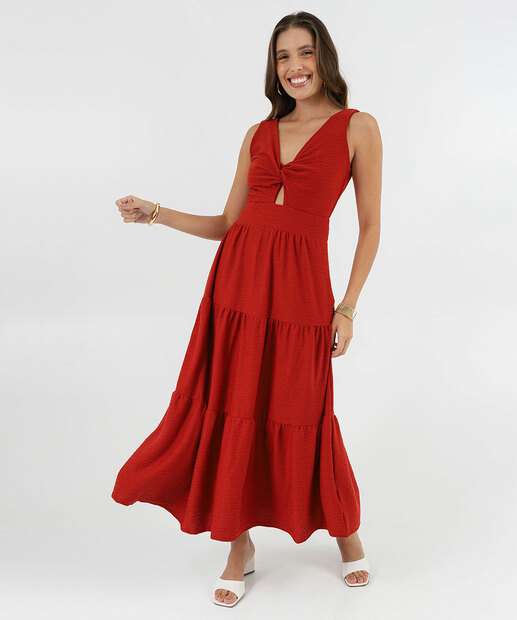 Image_Vestido Midi Feminino Textura Alças Largas Marisa Marrom