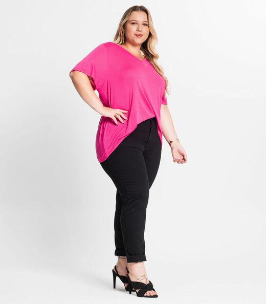 Blusa Feminina Plus Size Básica Secret Glam Rosa