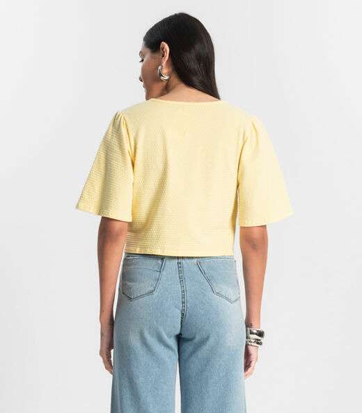 Blusa Feminina Manga Franzida Rovitex Amarelo