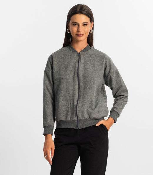 Image_Jaqueta Feminina Básica de Moletom Rovitex Cinza