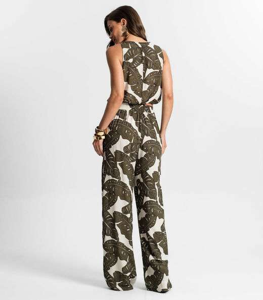 Calça Feminina Pantalona Estampada Endless Verde