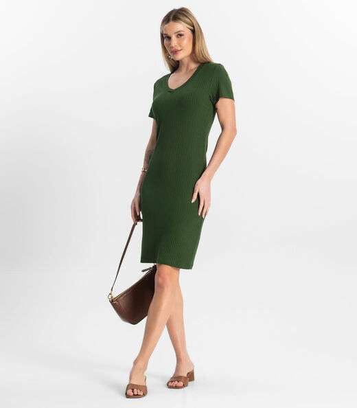 Vestido Feminino Em Ribana Canelada Rovitex Verde