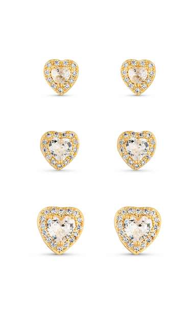 Image_Trio de Brincos Semijoia Coração Cristal com Micro Zircônias  Banhados a ouro 18