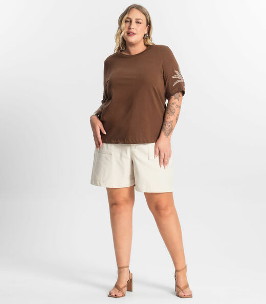 Blusa Feminina Manga Curta Secret Glam Marrom