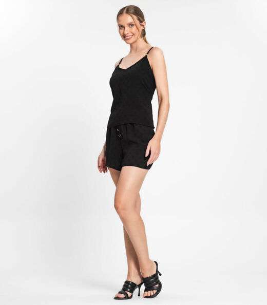 Blusa De Alça Regulável Em Air Flow Poá Rovitex Preto