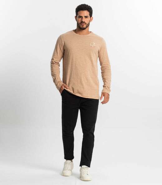 Camiseta Masculina Manga Longa Flamê Diametro Marrom