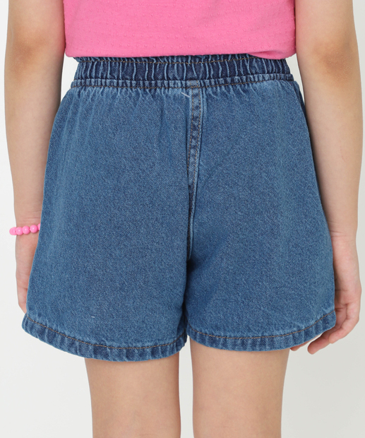 Short Infantil Jeans Bordado Corações Tam 4 a 10 Azul