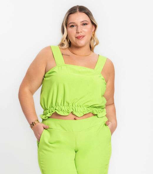 Regata Cropped Plus Size Neon Secret Glam Verde