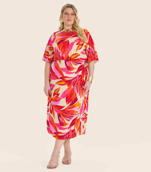 Saia Midi Plus Size em Viscose Secret Glam Laranja