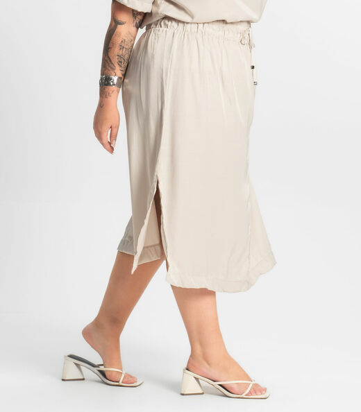 Saia Midi Plus Size Secret Glam Bege