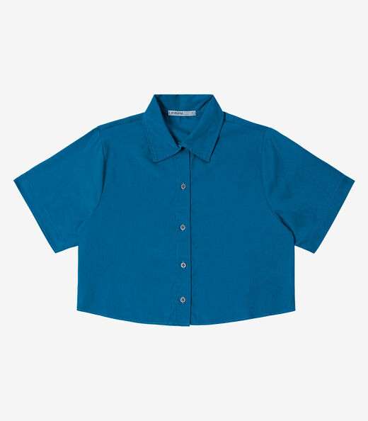 Camisa Feminina Manga Curta Com Gola Endless Azul