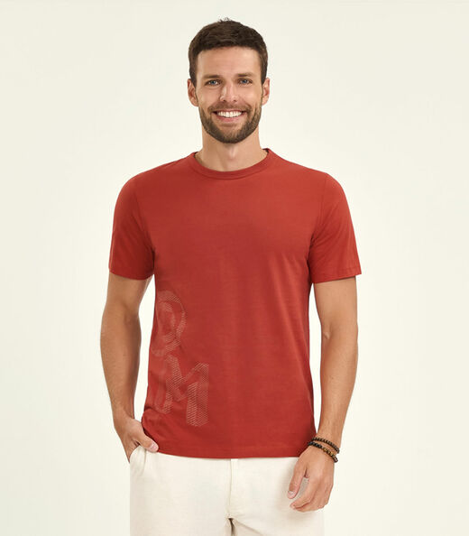 Camiseta Masculina Manga Curta Meia Malha Diametro Laranja