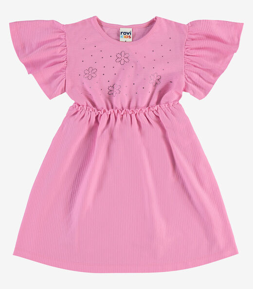 Vestido Infantil Malha Texturizada Rovi Kids Rosa