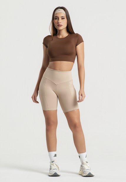 Cropped Manga Curta Marrom Wemood