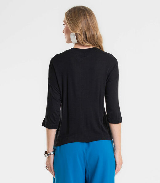 Blusa Feminina Manga 3/4 Em Visco Tricot Rovitex Preto